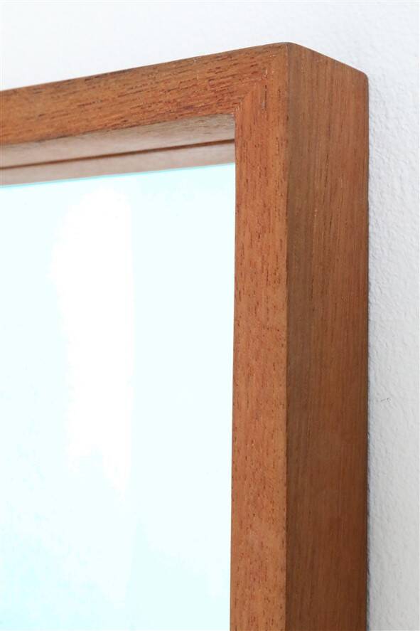 Minimalist teak wall mirror / Mid-century Danish modern design / 1960s / 1970s