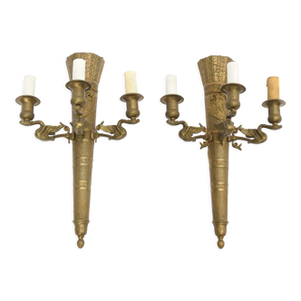 Pair of Empire style bronze sconces