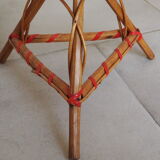 Bolster / pedestal table in tripod rattan 1960s-1970s