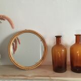 Vintage round rattan mirror 1950 29cm