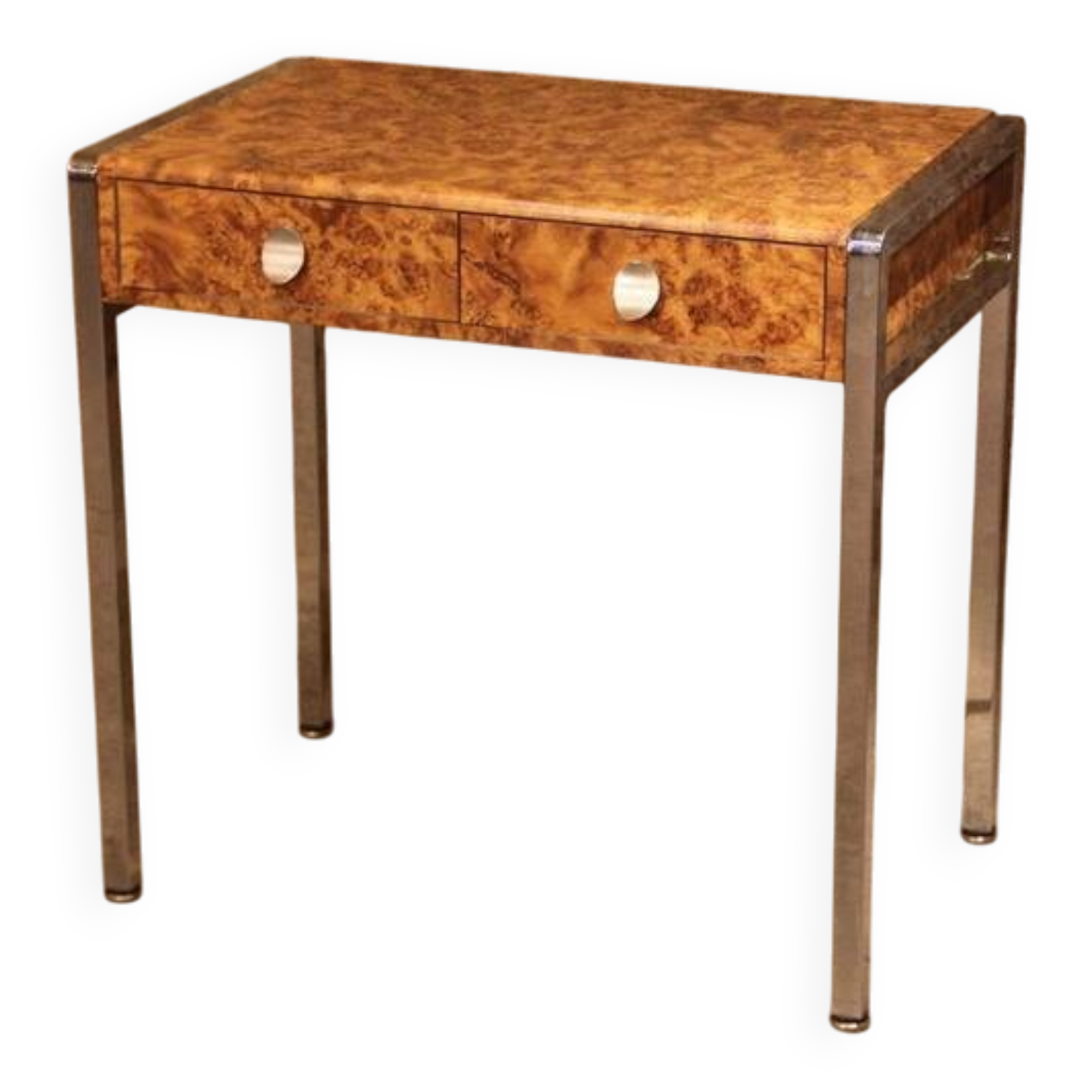 Small desk vanity 70 walnut burl chrome base