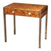 Petit bureau  coiffeuse 70 loupe de noyer piétement chrome