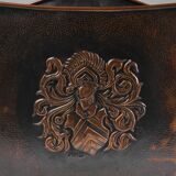 Mid-century magazine rack in hammered copper, France ca. 1900