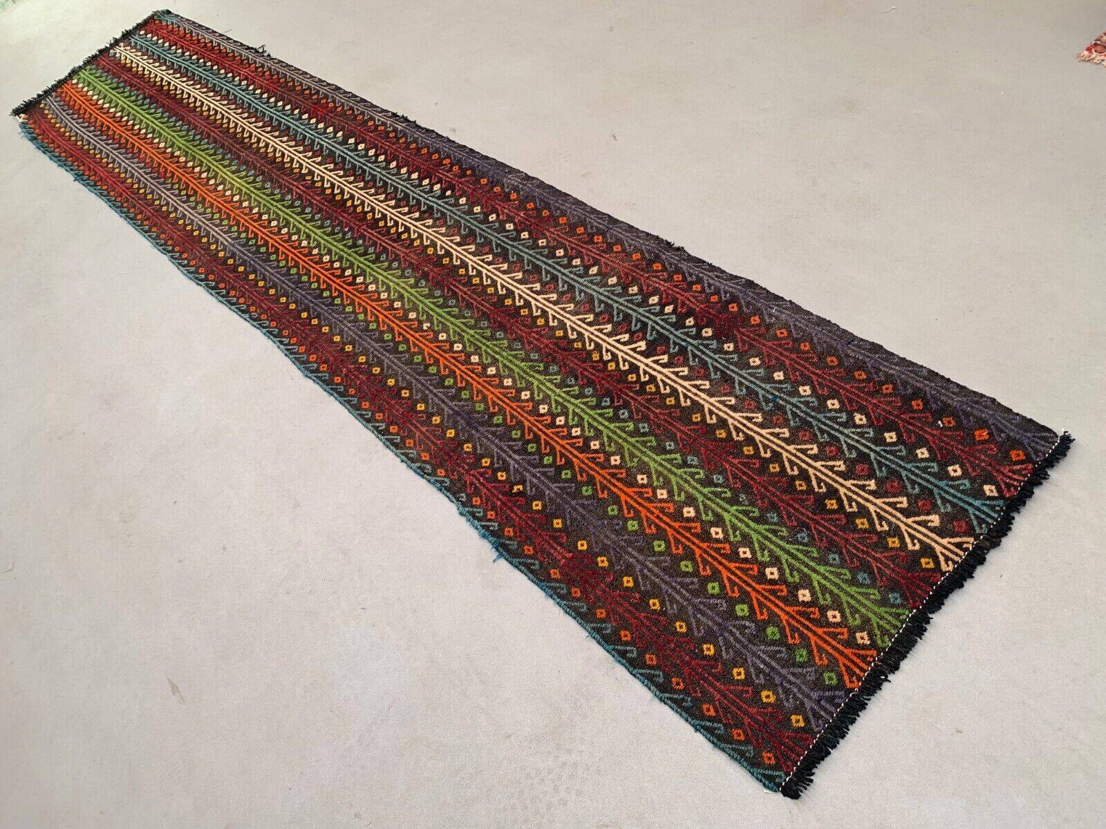 Old Turkish kilim runner 377x77 cm, shabby, vintage kelim red black 2492