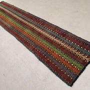 Old Turkish kilim runner 377x77 cm, shabby, vintage kelim red black 2492