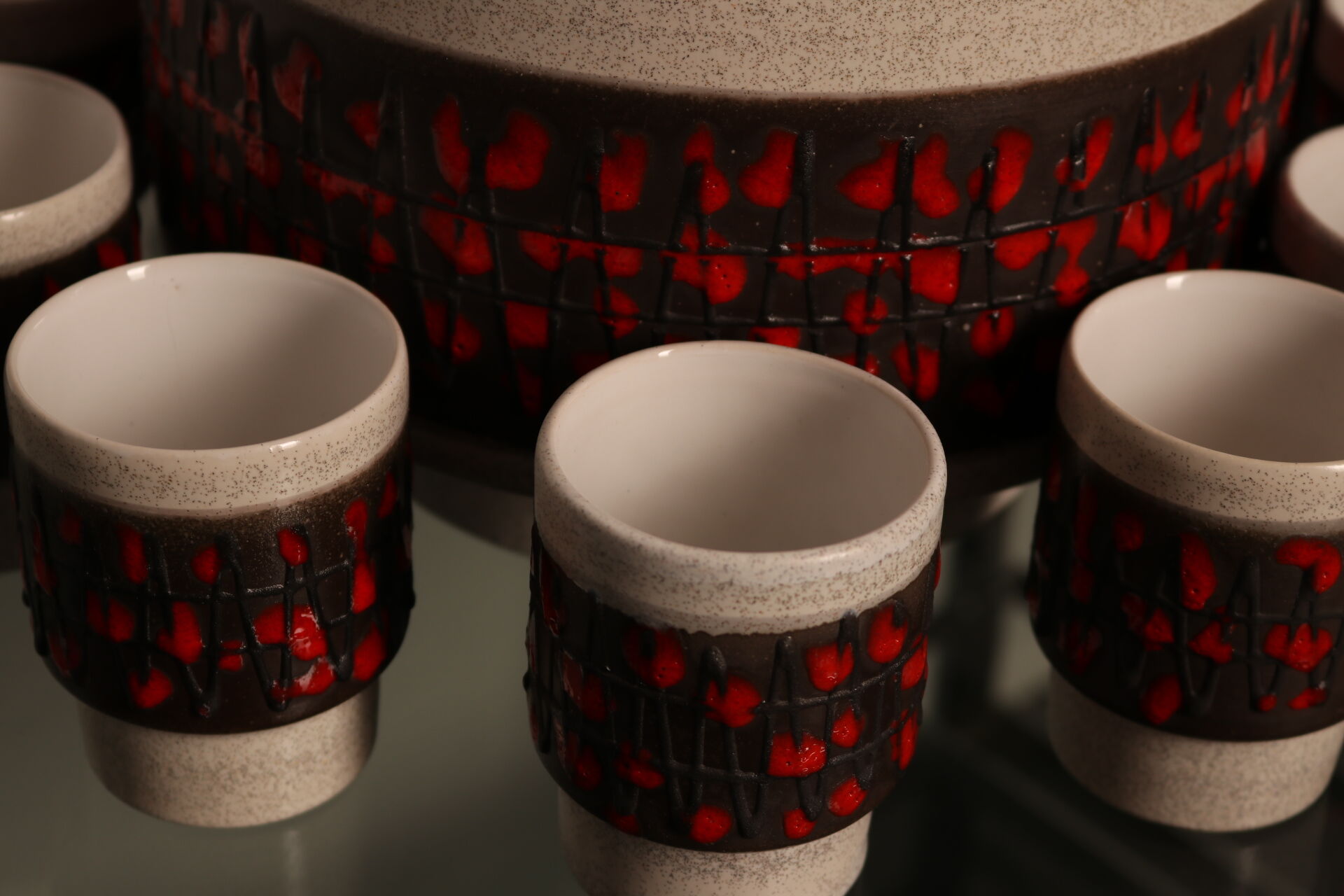 Punch set in ceramics - bowl & 11 cups - by Dümler & Breiden - Germany - 1960's