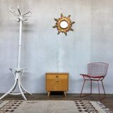 Old vintage bedside nightstand in oak, compass feet