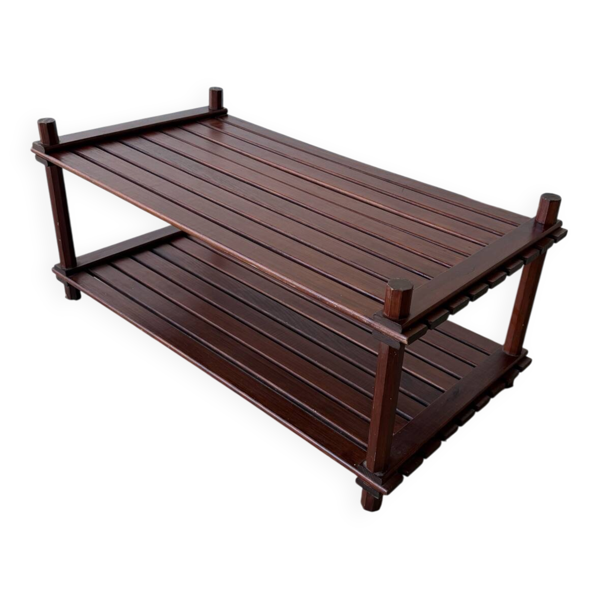 Pine slatted coffee table in vintage 1970s Scandinavian design.