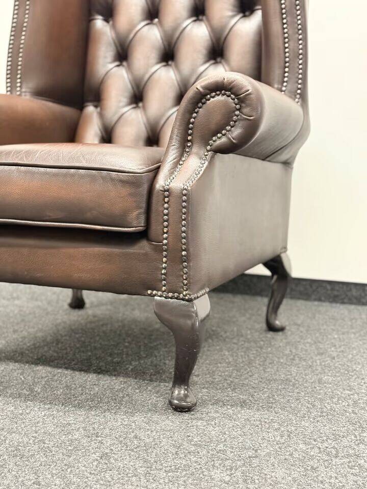 Brown Leather Chesterfield Wing Chair