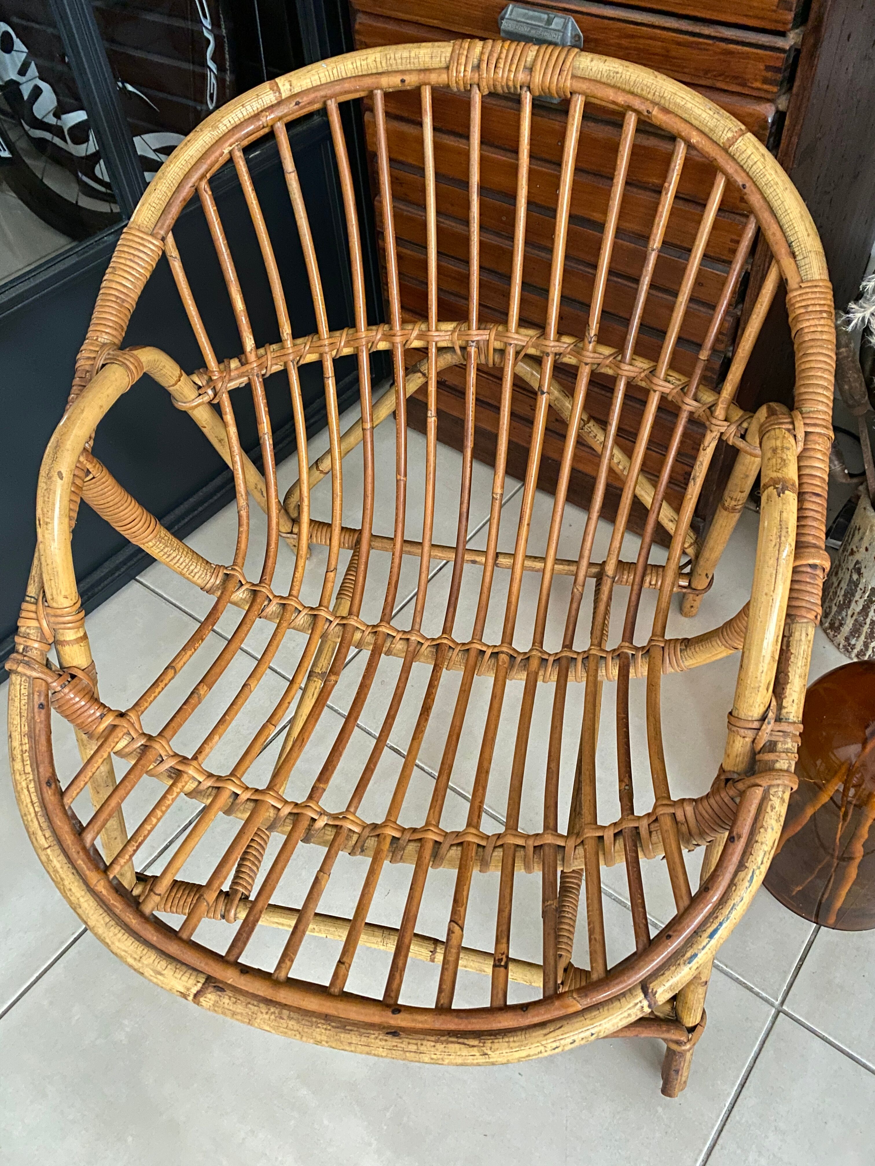 Vintage adult rattan armchair basket