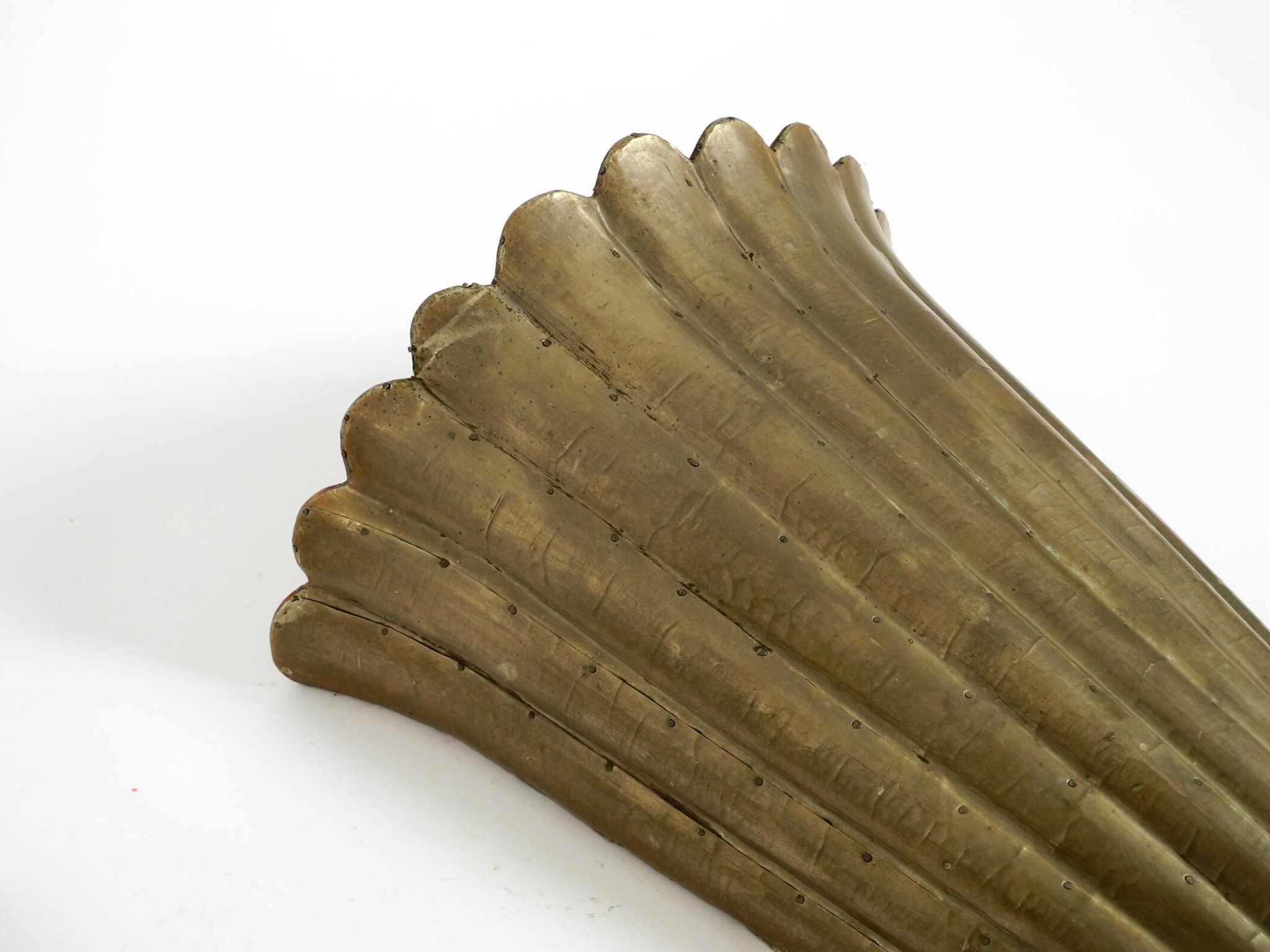 Two large, rare 1950s wall lamps made of wood with aluminum cladding