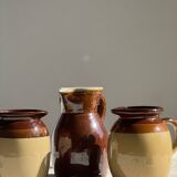 Large brown glazed stoneware jug Grès du Berry Made in France H19