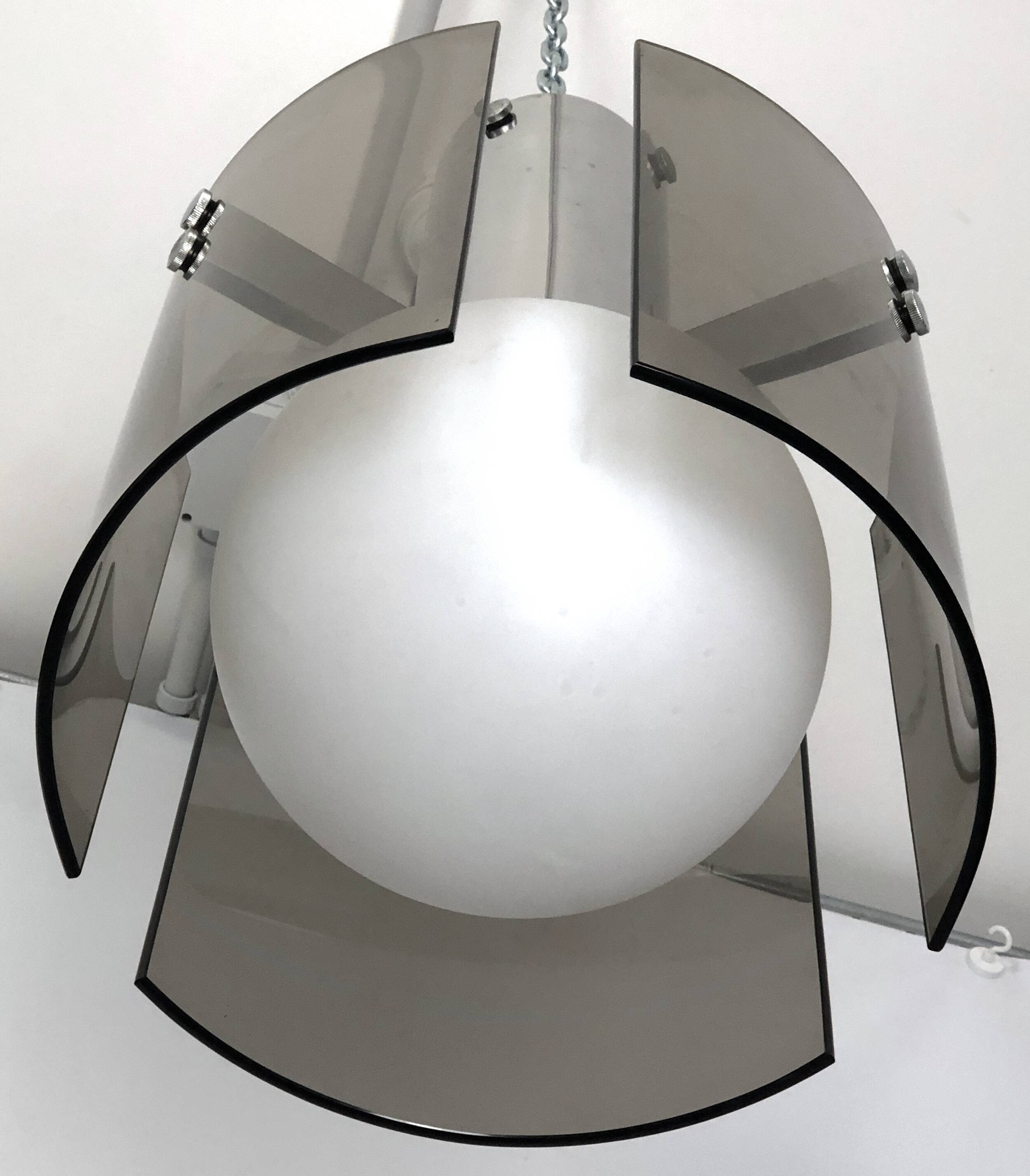 Veca, Italian vintage glass and chrome chandelier