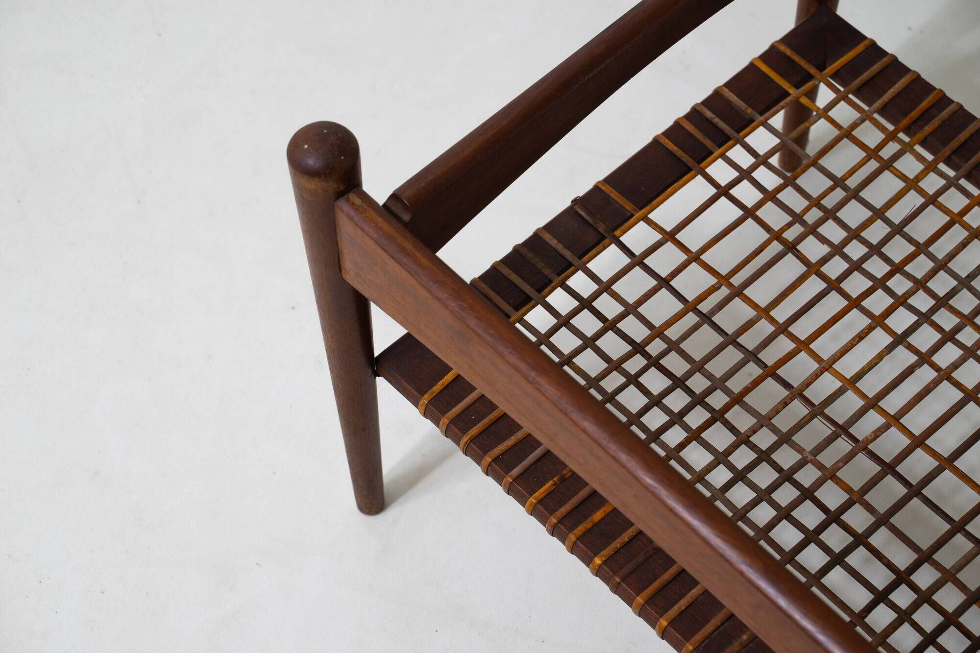 Vintage webbing coffee table in teak, 1960s
