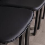 SET OF 4 VINTAGE 1970S WOOD AND LEATHER CHAIRS DESIGN P COSTANTINO FOR ELLO