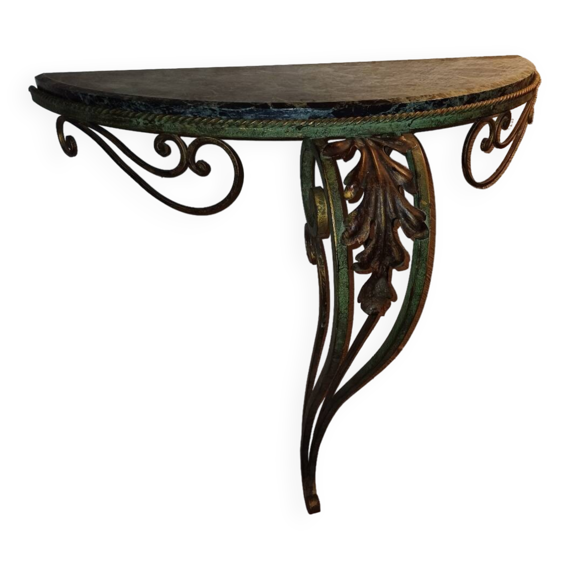 Wrought iron console, marble top 1940, 1950
