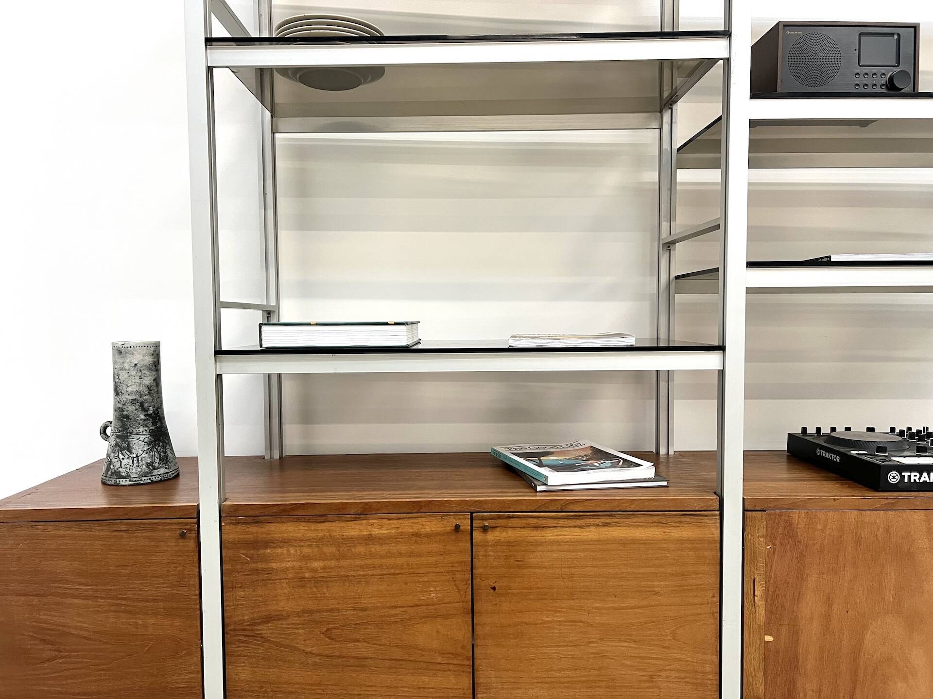 A row of 1980s bookshelves