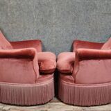 Pair of pink velvet frog armchairs – Napoleon III period