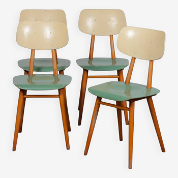 Set of 4 vintage wooden chairs, produced by Ton, 1960