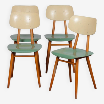 Suite de 4 chaises vintage en bois, éditées par Ton, 1960