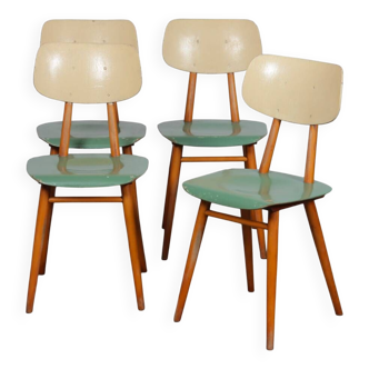 Suite de 4 chaises vintage en bois, éditées par Ton, 1960