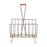 Vintage gold metal magazine rack and wooden handle
