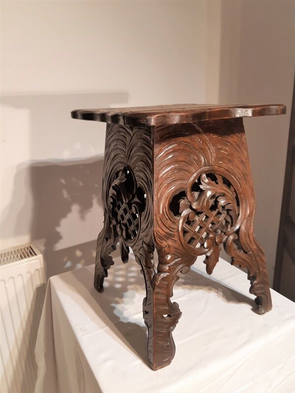Rustic carved stool black forest