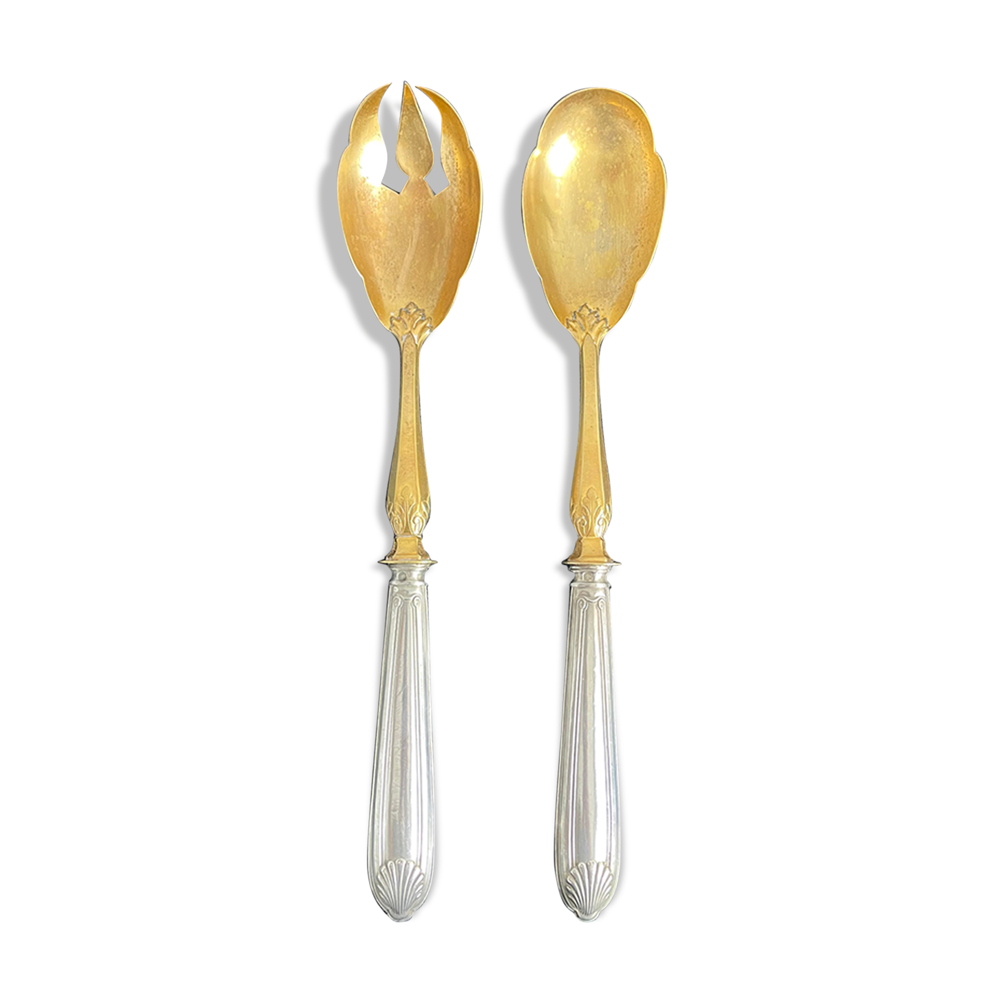Salad cutlery service, filled silver, gold metal, France