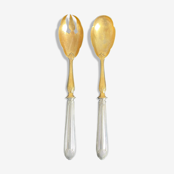 Salad cutlery service, filled silver, gold metal, France