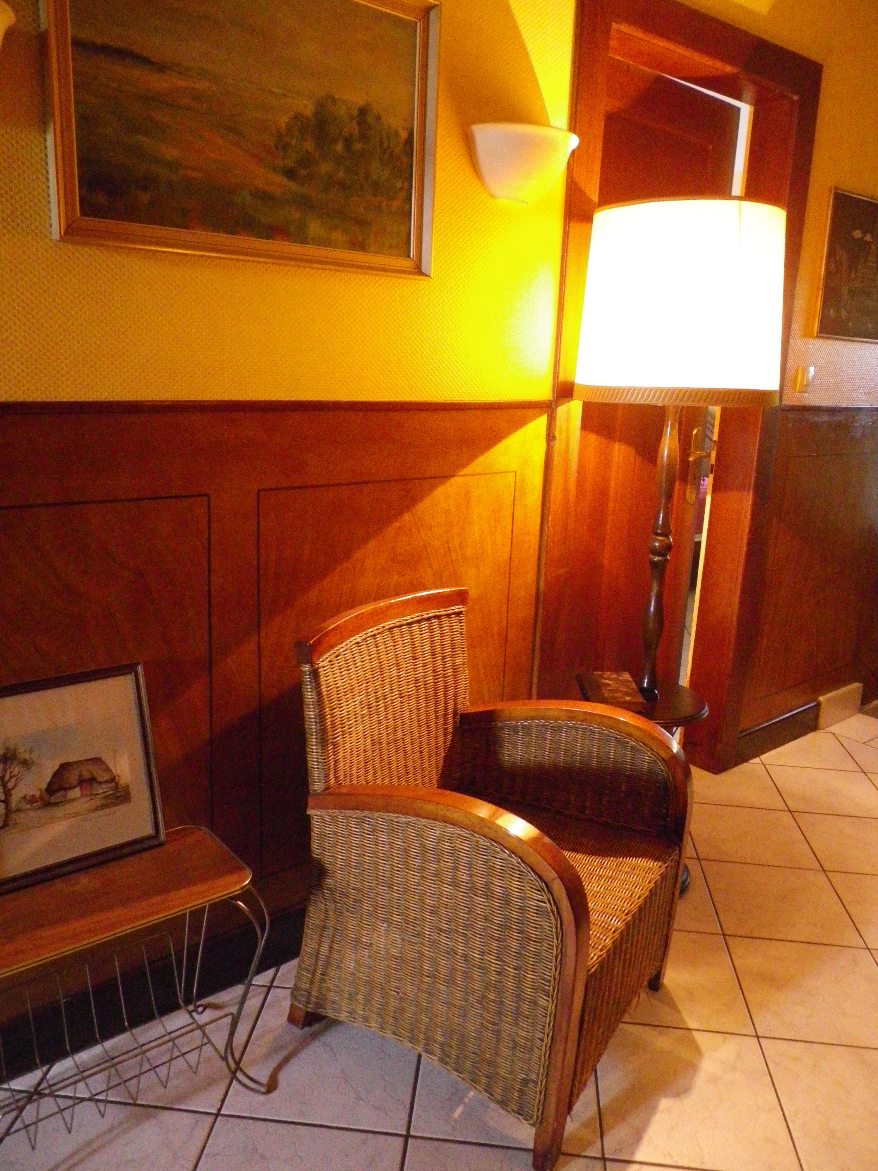 Wooden 1960s lamppost with large lampshade