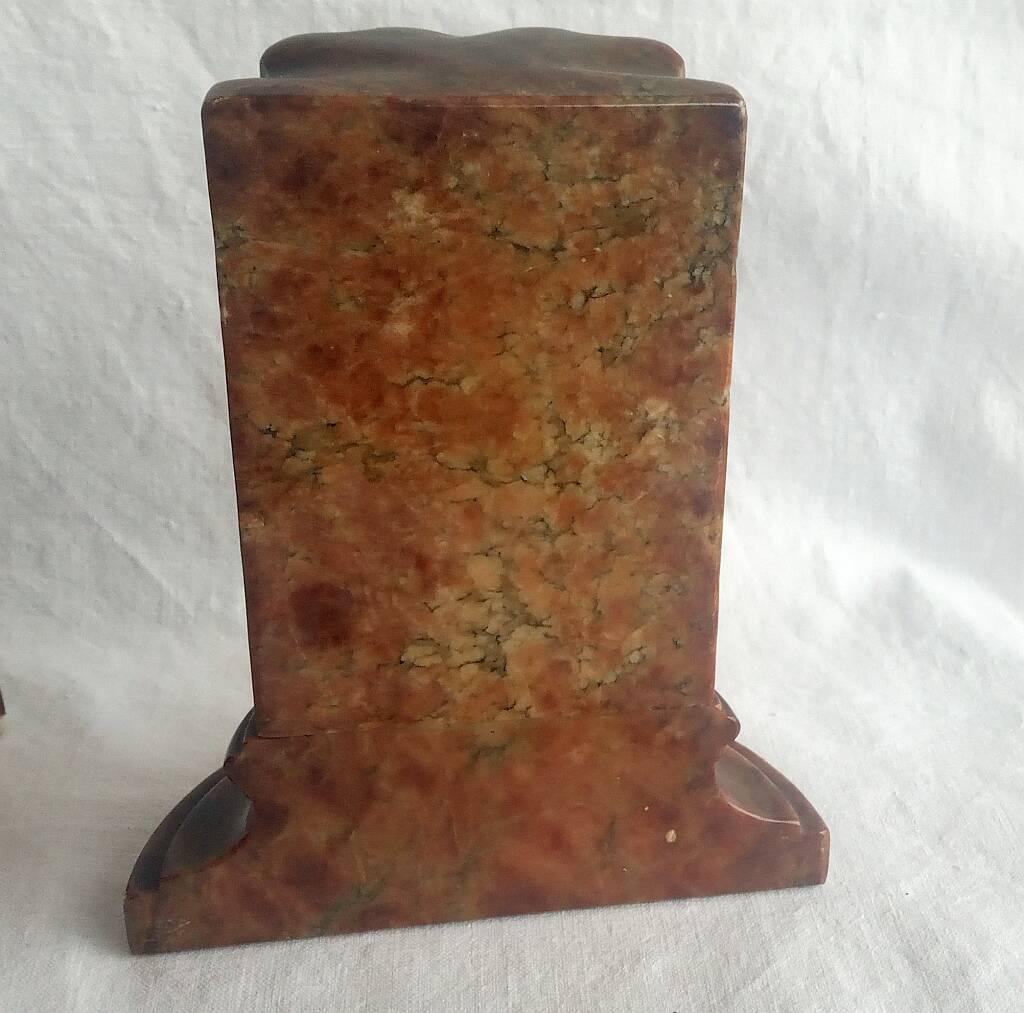 Genuine Red Alabaster Marble Italian Bookend Column Shaped Pair