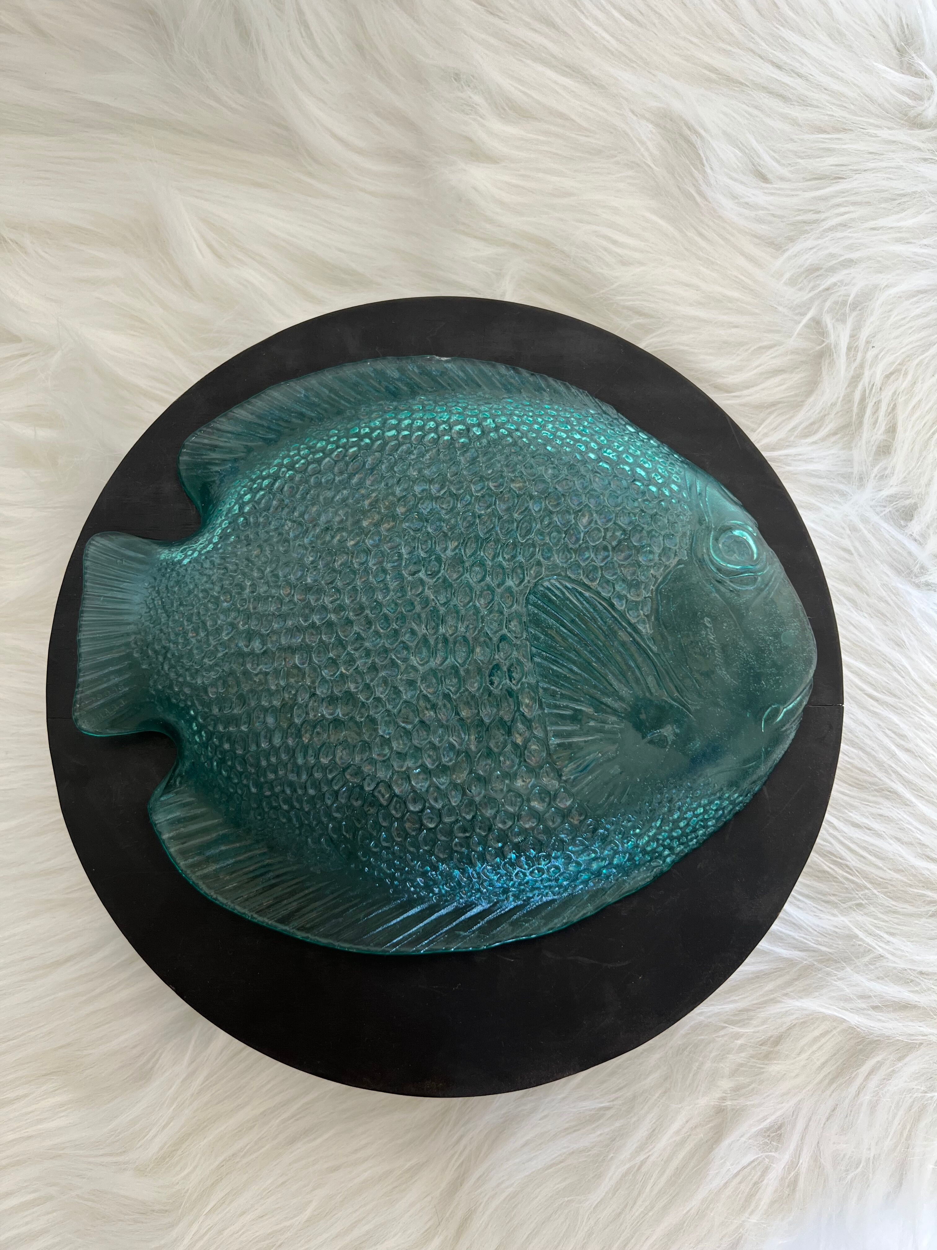 Vintage plate shaped of Arcoroc fish France turquoise