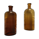 Duo of amber apothecary bottles
