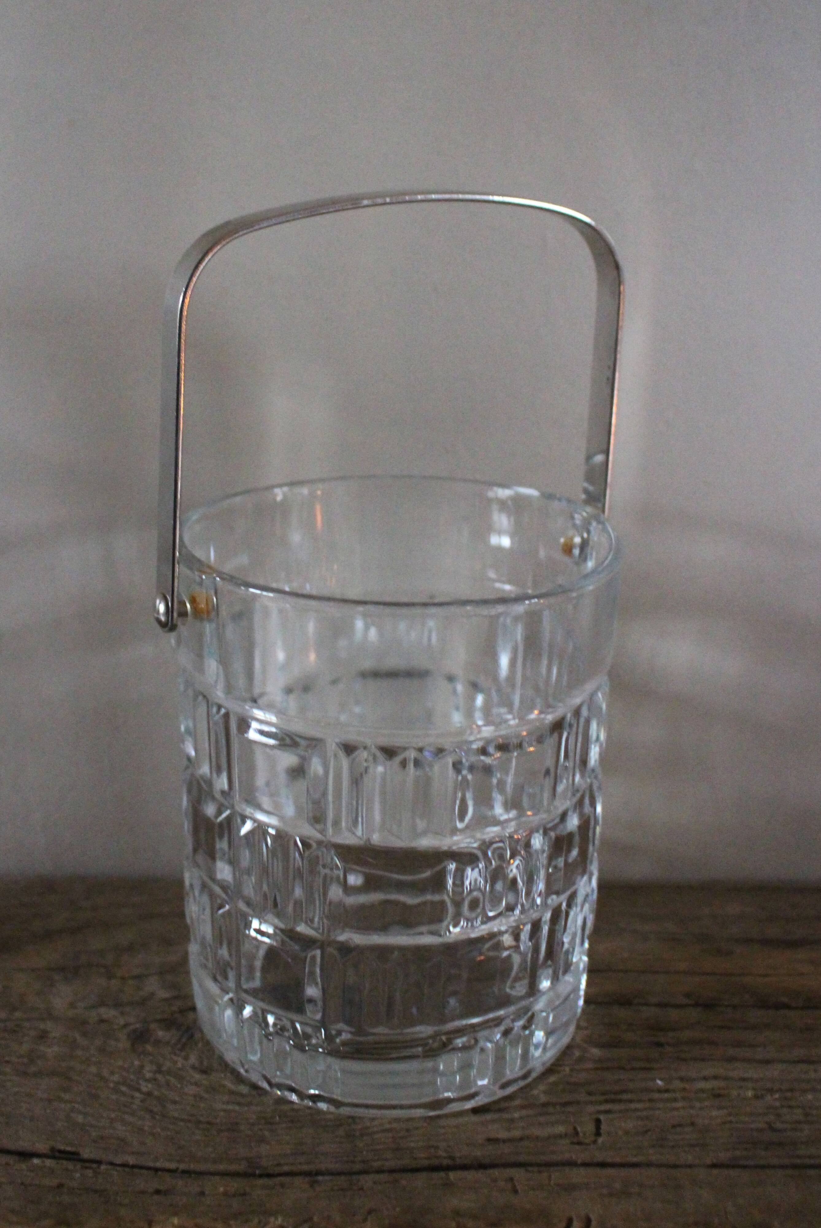 Vintage glass ice bucket with metal handle