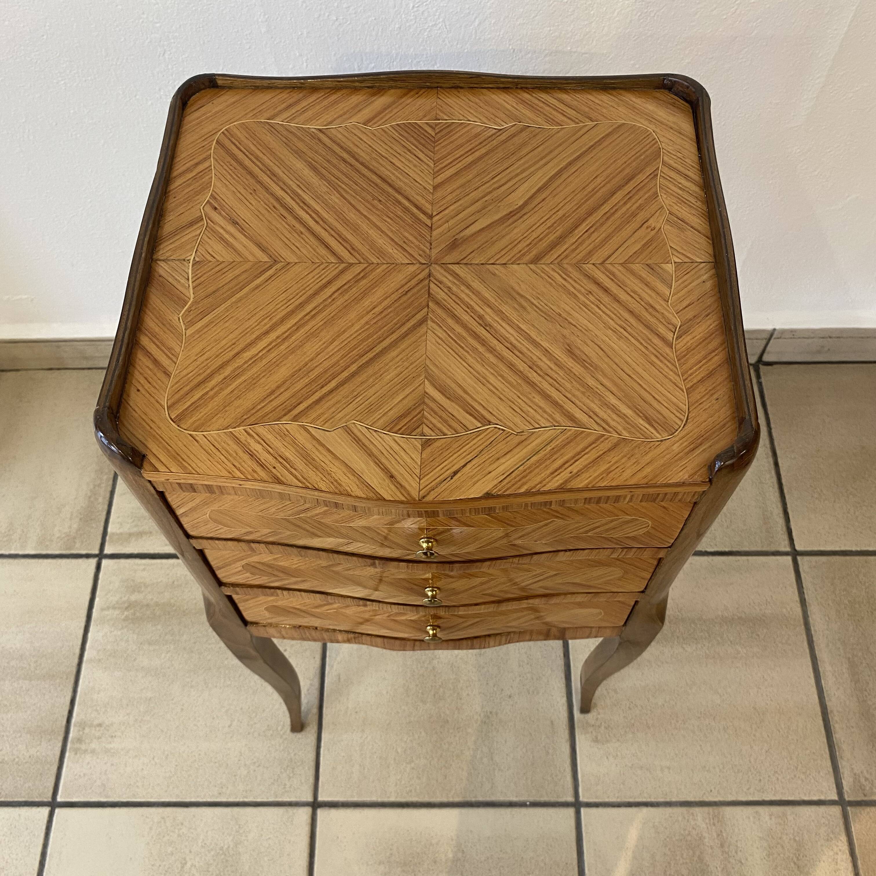 Louis XV style bedside table, restored, rosewood marquetry