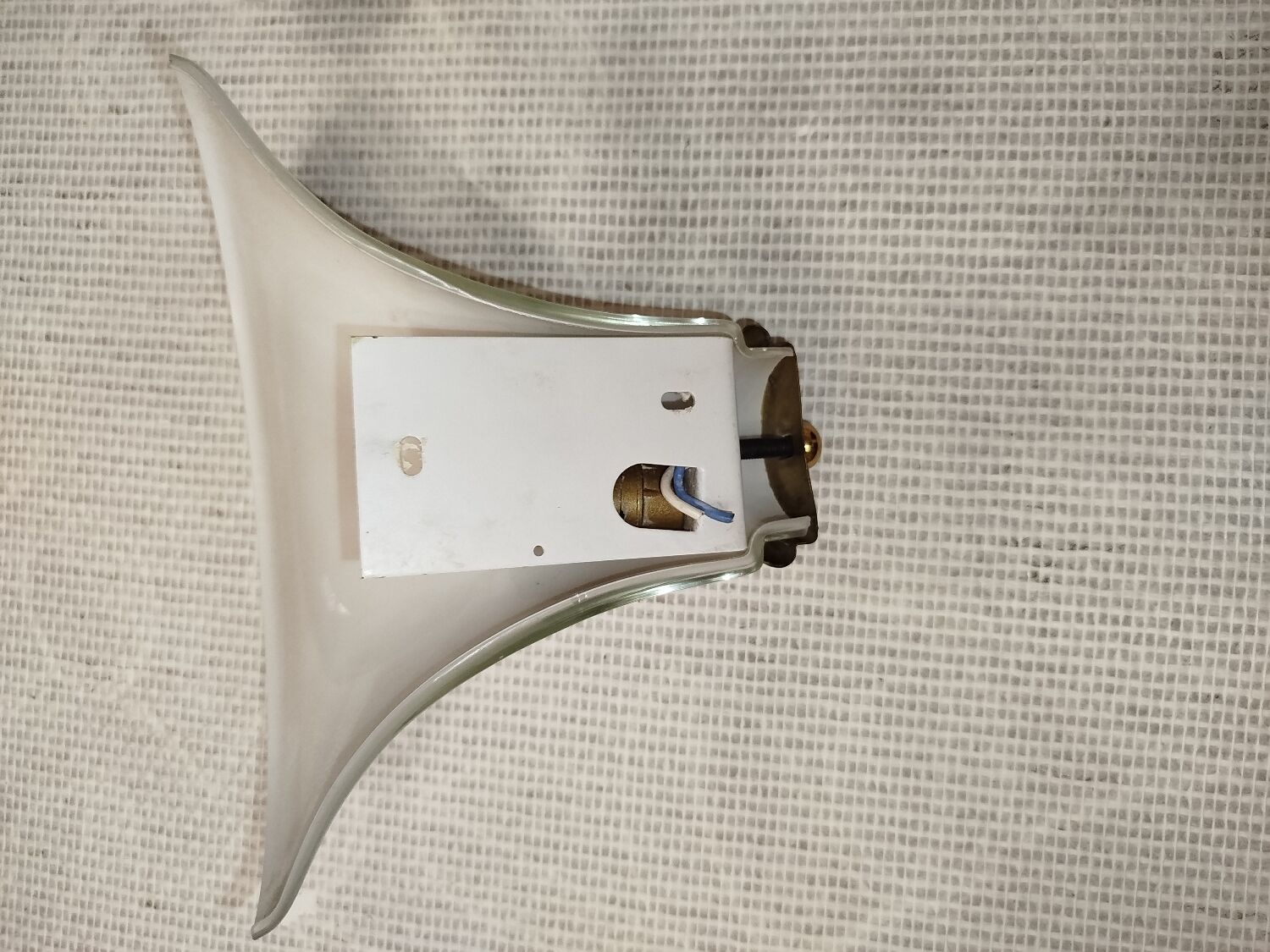 Pair of Italian wall sconces, frosted glass, brass.