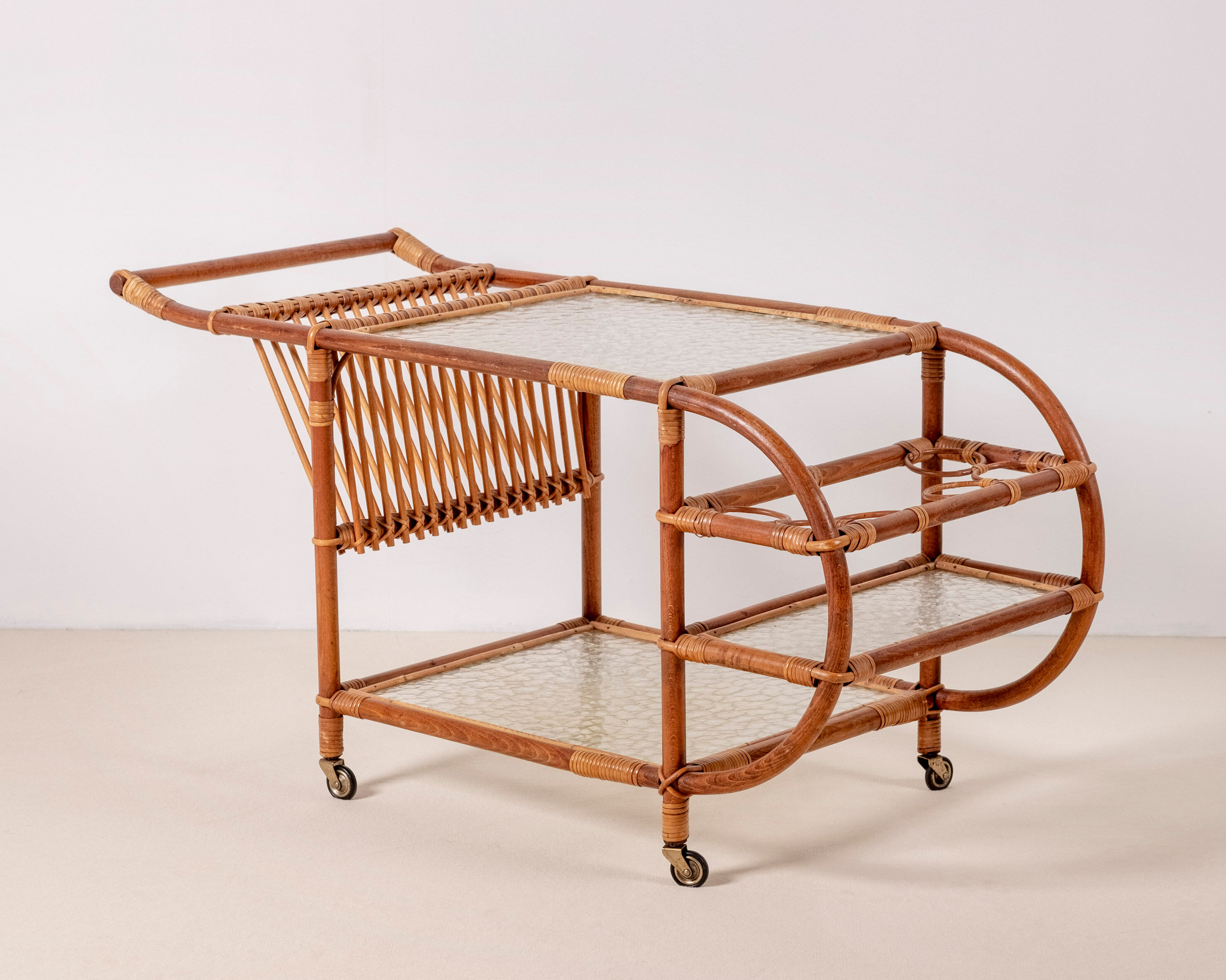 Bar Cart in Bamboo & Rattan, 1950s Denmark