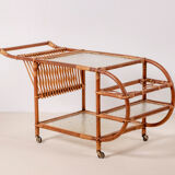 Bar Cart in Bamboo & Rattan, 1950s Denmark