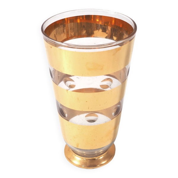 Vase verre bandes or