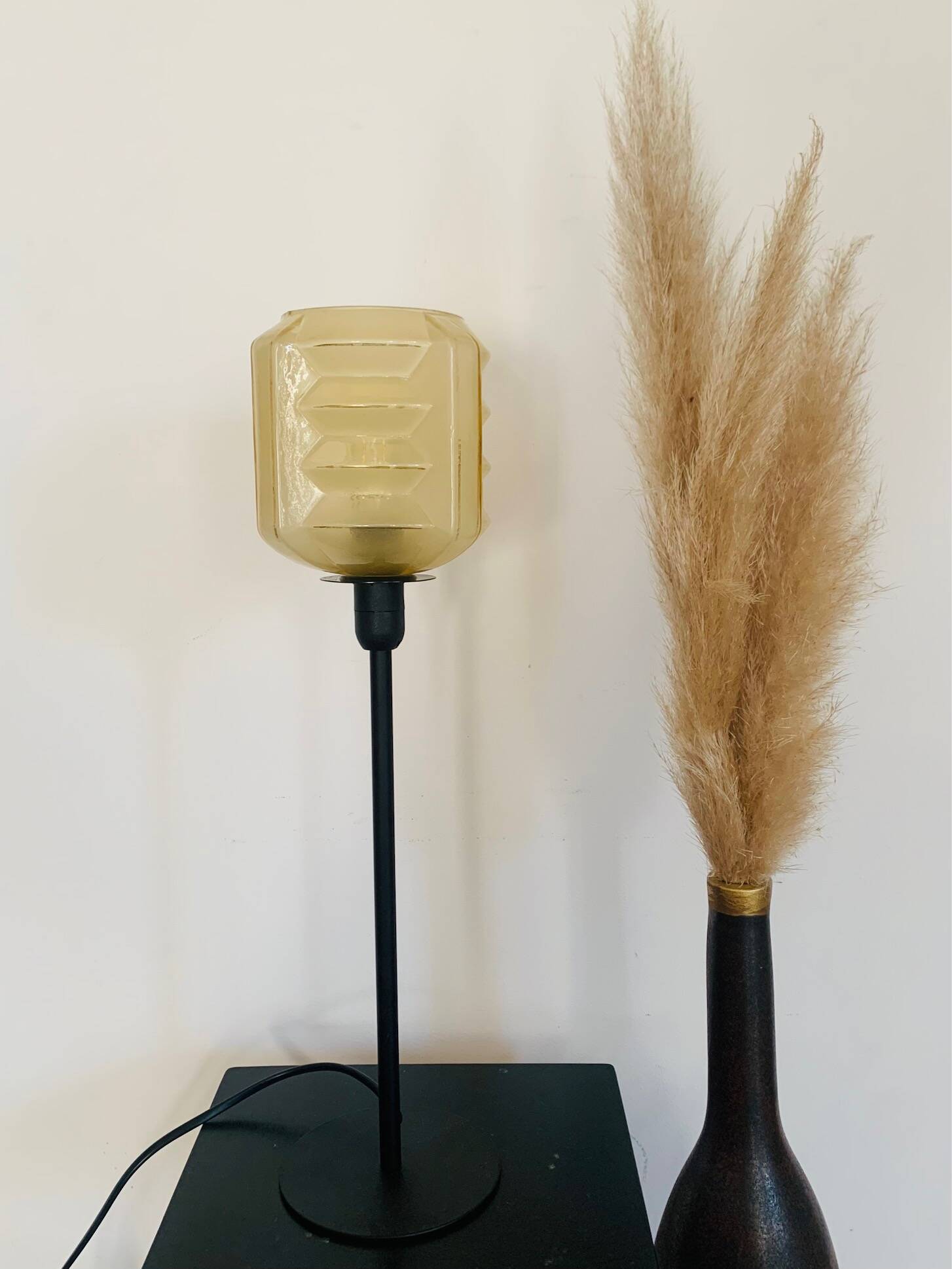 Vintage table lamp, yellow shade, Art Deco style