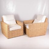 Paire de fauteuils en jonc tressé