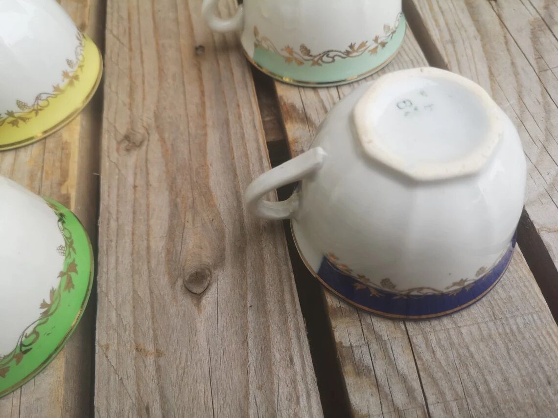 4 badonviller coffee cups colorful and golden decor