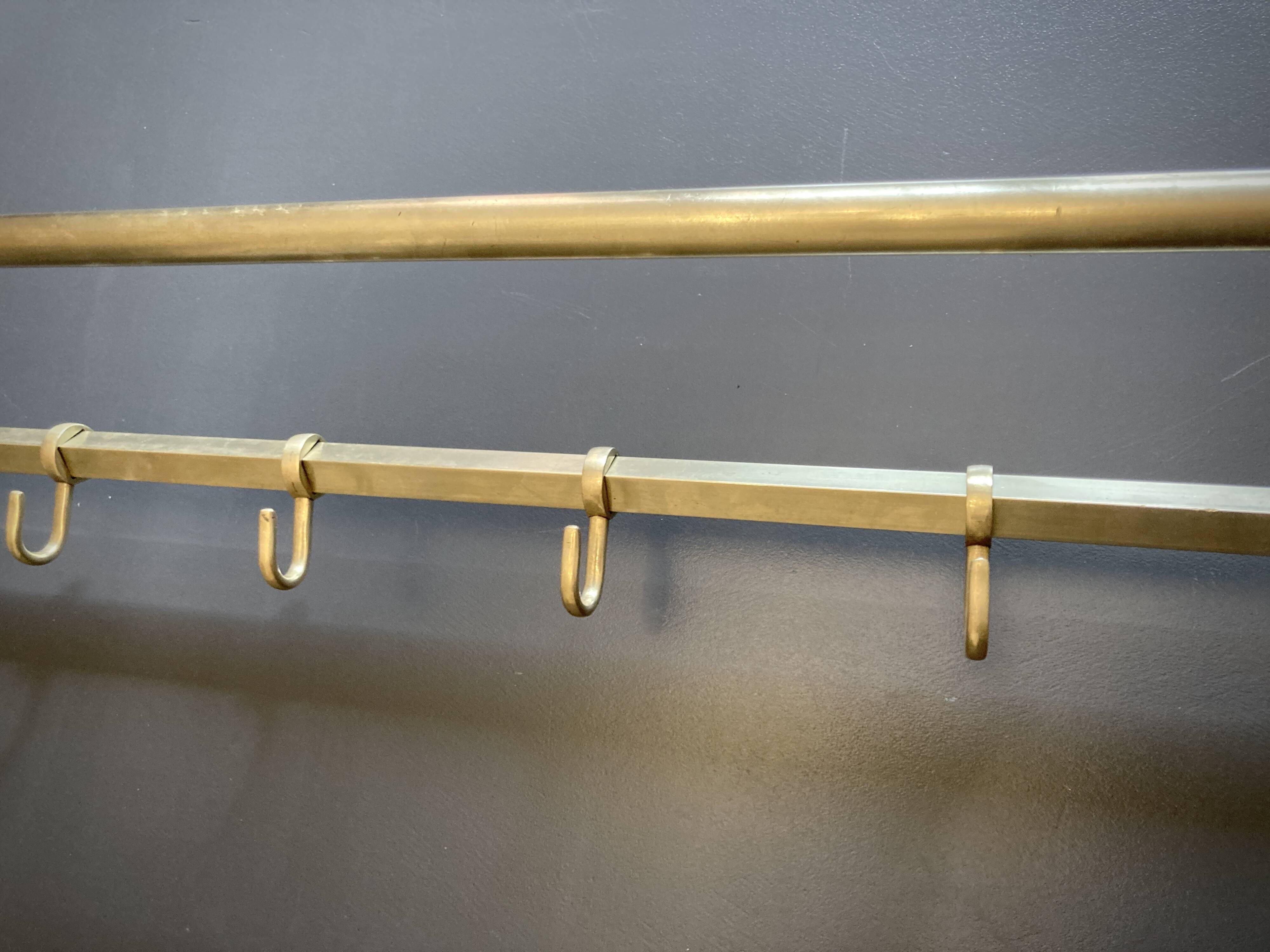 Art-deco wall-mounted coat rack in brass