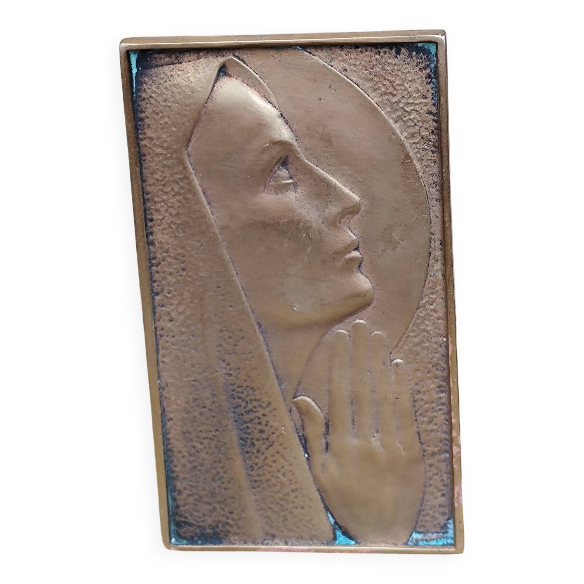 Bronze plaque of the Virgin Mary by Max Le Verrier