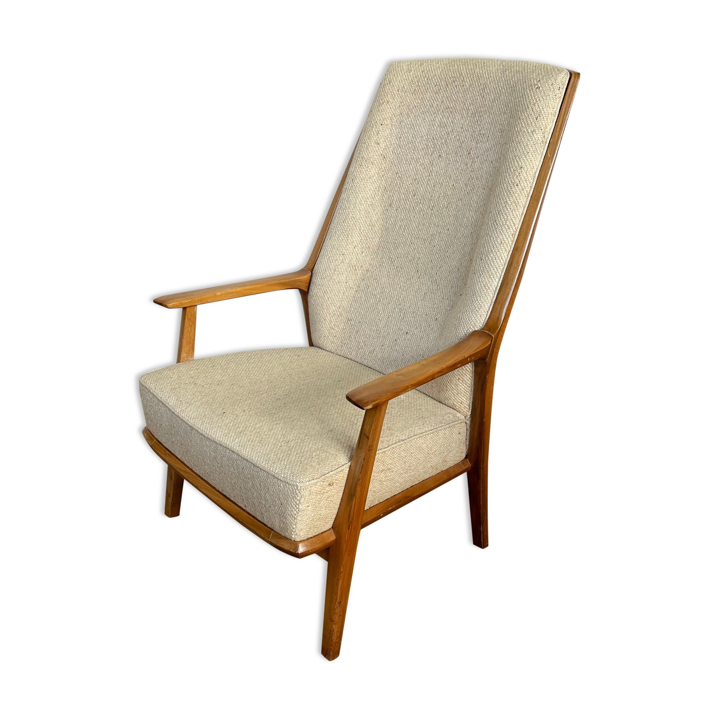 Vintage Scandinavian 1960s armchair in original ecru fabric drowned