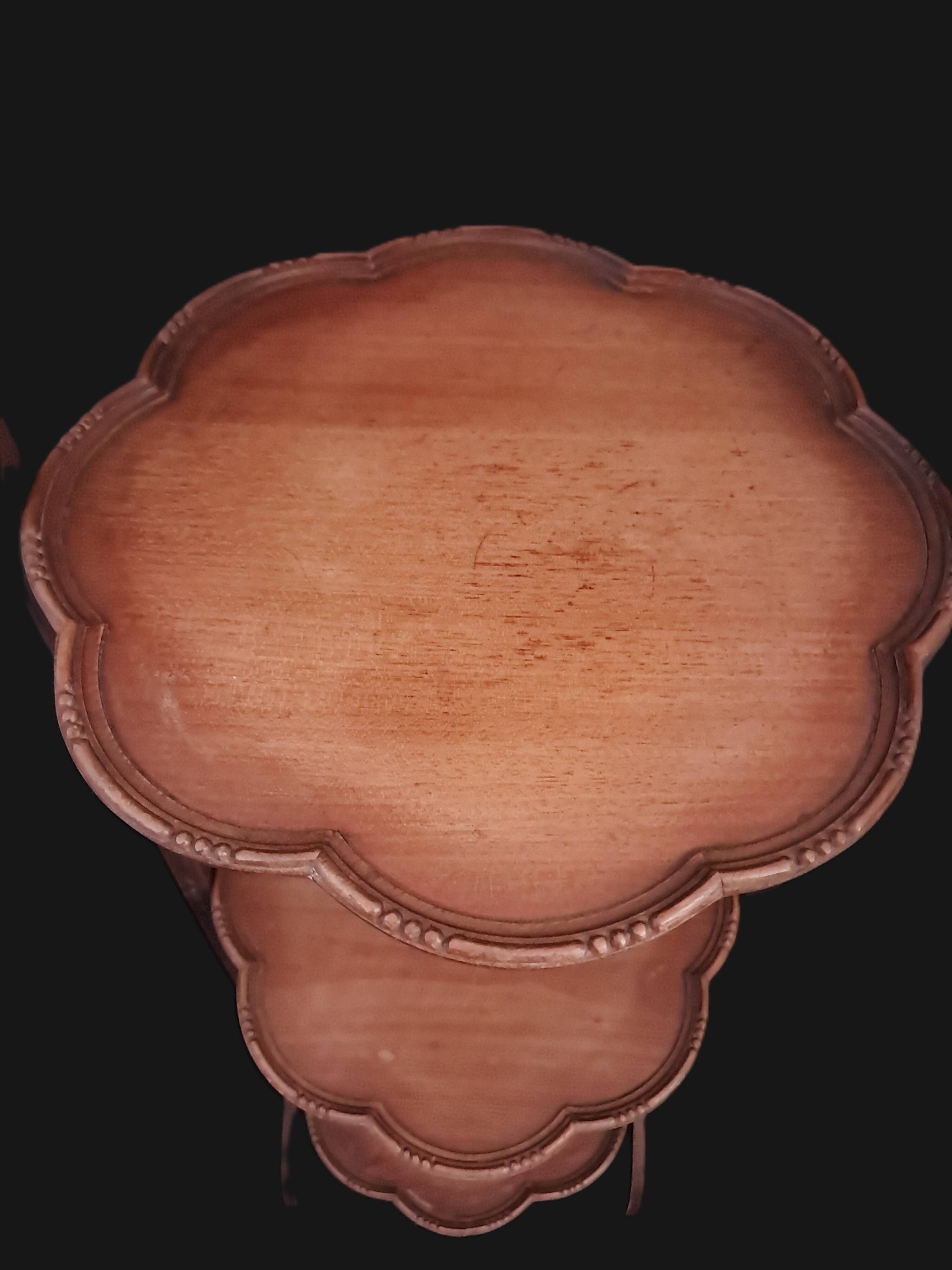 Wooden Foldable Treat Display Stand With Three Scalloped Shelves