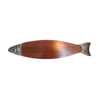Wooden and metal fish tray / vintage 60s-70s
