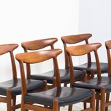C.M. Madsen set of six 'W2' teak and leather dining chairs by Hans J. Wegner