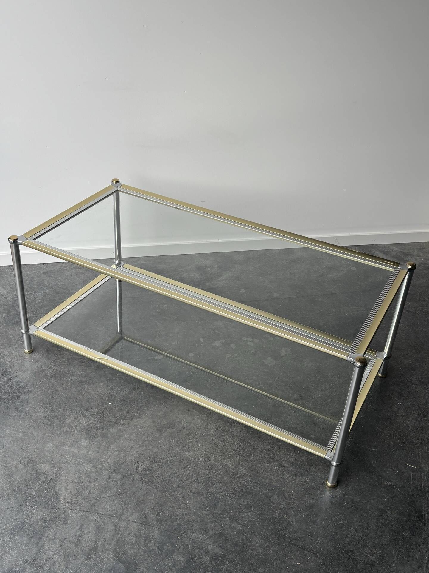 Table basse en métal chromé, doré et verre, 1970