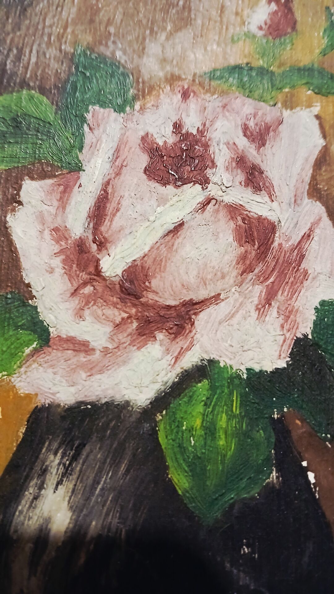 Petit tableau ancien "rose" signé LUC
